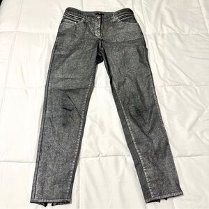 H&M Silver Metallic Coated Skinny Jeans • Sz 8